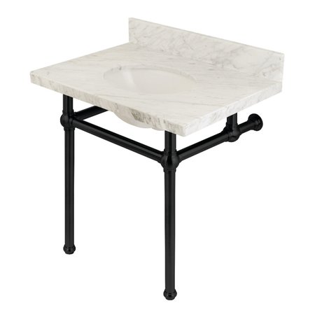 KINGSTON BRASS 30X22 Carrara Marble Vanity Top W/Brass Feet Combo, Carrara Marble/Blk KVPB3030MB0